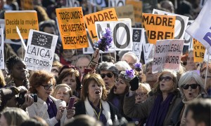 Pro-abortion demonstrators from across Spain wave signs in Madrid.
