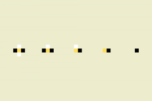 Black, yellow, and white dots decreasing in size from left to right, against a cream background.