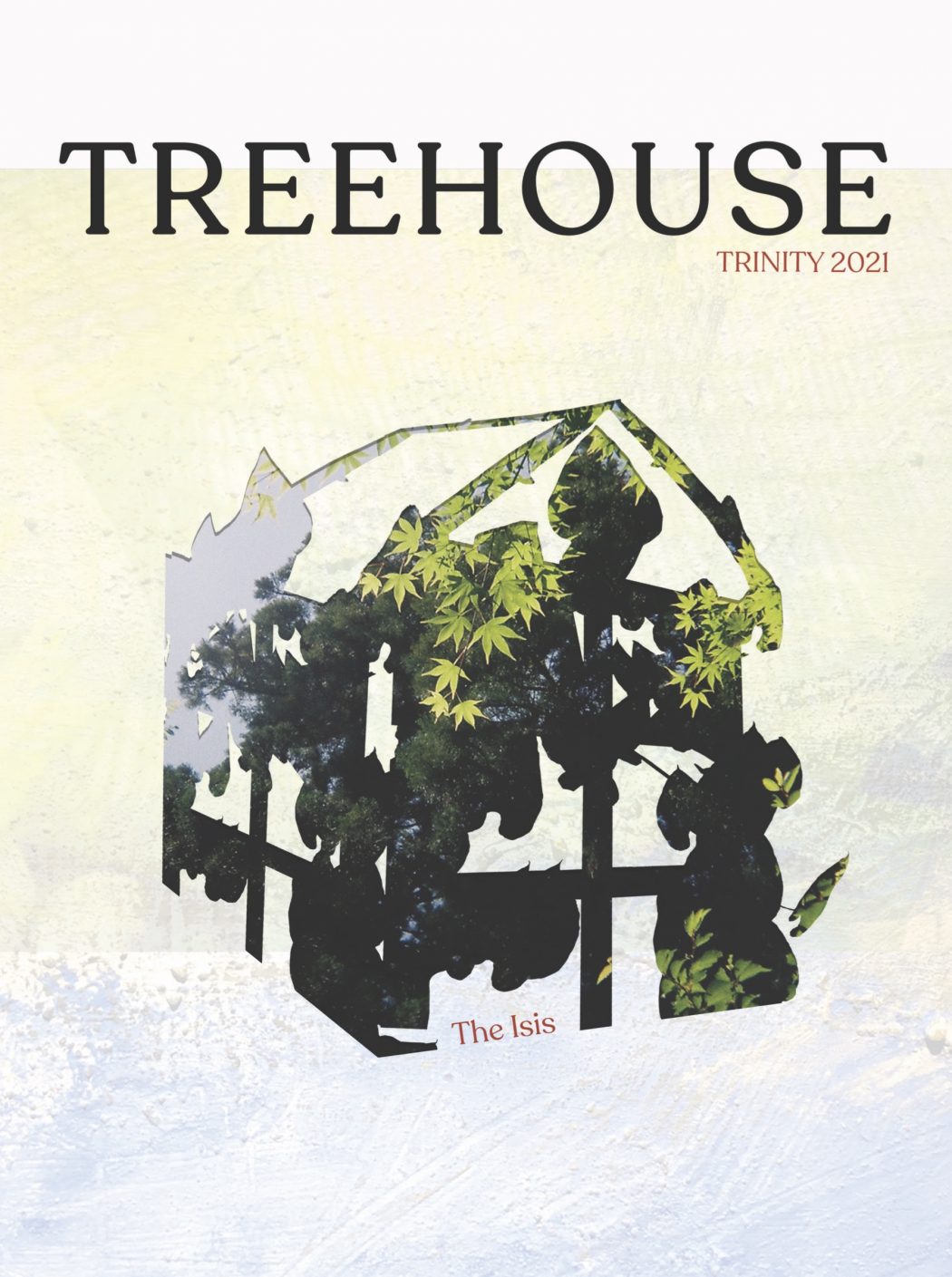 The words 'TREEHOUSE Trinity 2021' against a textured white and yellow background, above a cut-out image of a treehouse.