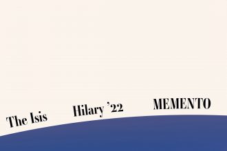 White background, blue arc at bottom, text: The Isis, Hilary 22, Memento.